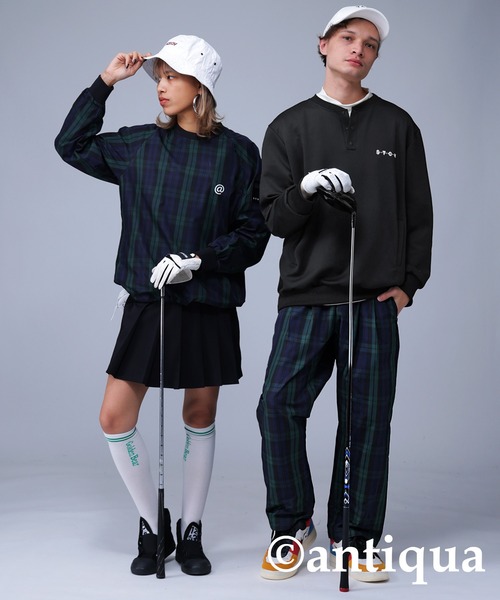 antiqua パンツ 「STCH」英国風チェック柄ロゴパンツ レディース