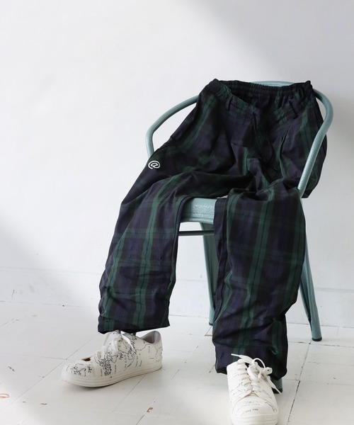 antiqua パンツ 「STCH」英国風チェック柄ロゴパンツ レディース