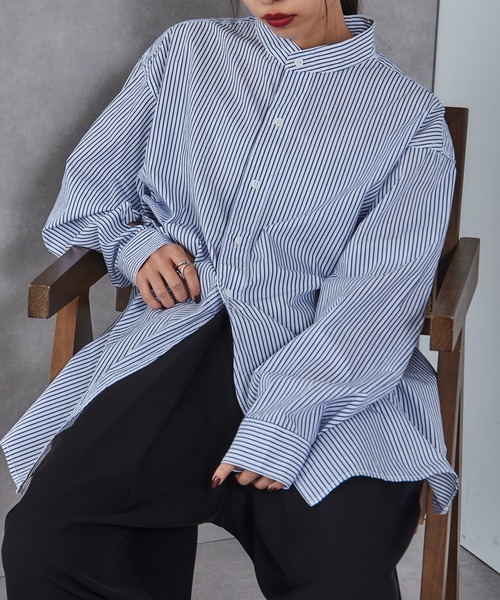 シャツ 「ROYAL NAVY」BANRCOLLAR SHIRTS STRIPE メンズ レディース