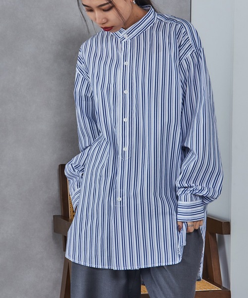 シャツ 「ROYAL NAVY」BANRCOLLAR SHIRTS STRIPE メンズ レディース