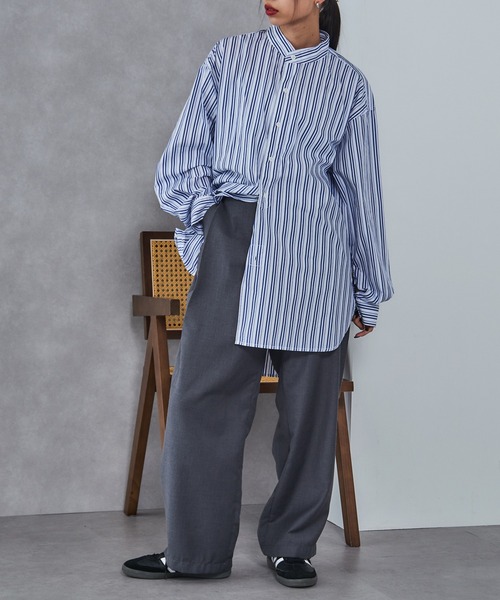 NAVY BLUE様ご依頼用 シャツ 「ROYAL NAVY」BANRCOLLAR SHIRTS STRIPE メンズ レディース