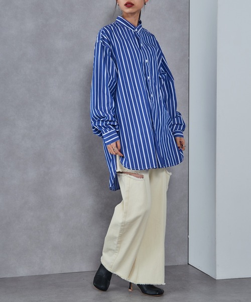 シャツ 「ROYAL NAVY」BANRCOLLAR SHIRTS STRIPE メンズ レディース