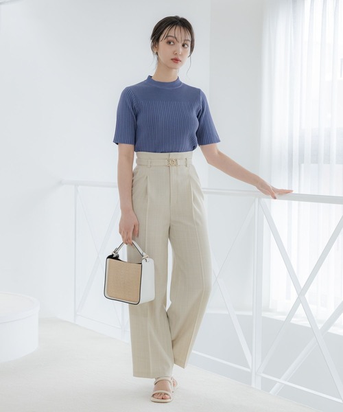 ストライプ ハイウエスト ワイドスラックス Jewelobe（ジュエローブ）の「ストライプハイウエストワイド