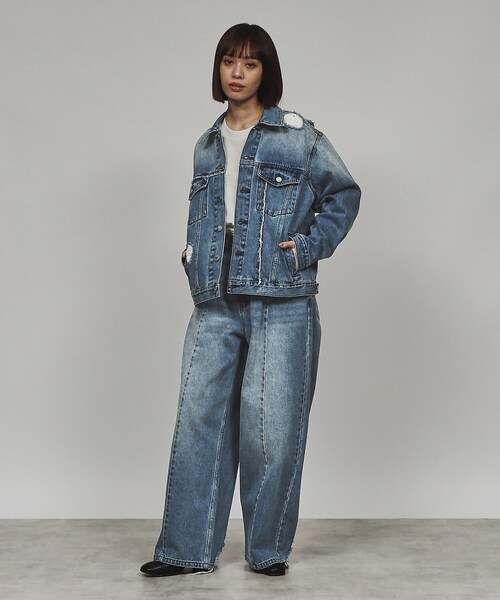 takeo kikuchi デニムブルゾン、ブリーチデニムカーゴパンツ セット ウォッシュドカラーデニムブルゾン（デニムジャケット） | tk