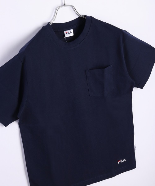 FILA tシャツ コットン100％ ポケット付き半袖無地Tシャツ