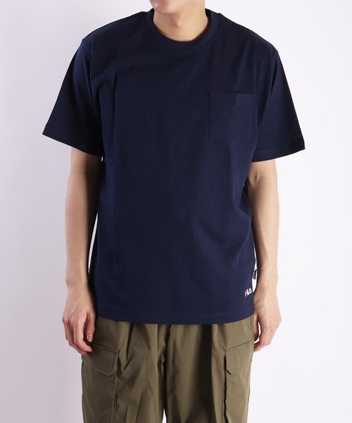 FILA tシャツ コットン100％ ポケット付き半袖無地Tシャツ