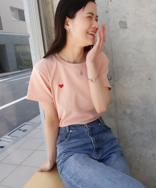 CORNERS tシャツ ハート刺繍コンパクトTシャツ レディース
