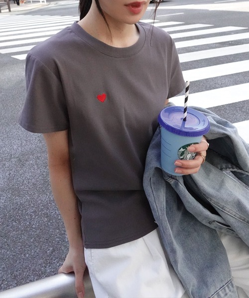 CORNERS tシャツ ハート刺繍コンパクトTシャツ レディース