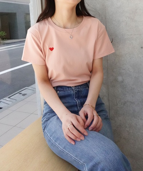 liten. ハート刺繍　トップス CORNERS tシャツ ハート刺繍コンパクトTシャツ レディース