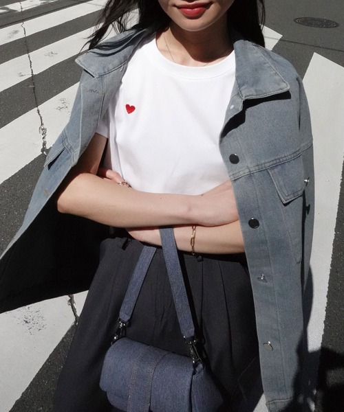 CORNERS tシャツ ハート刺繍コンパクトTシャツ レディース