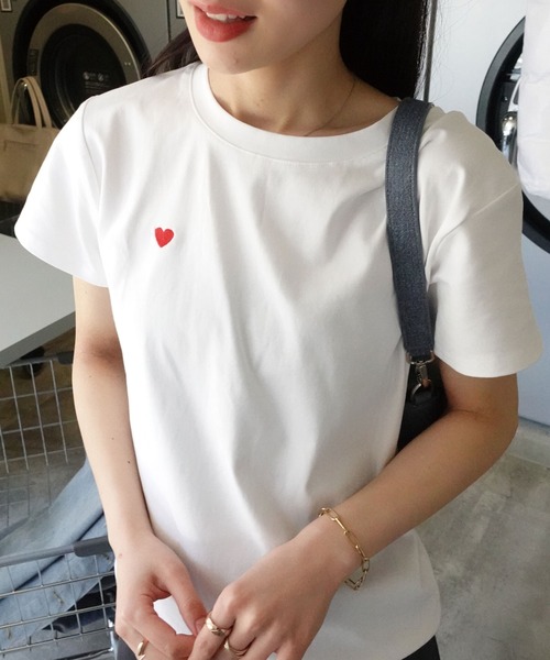 CORNERS tシャツ ハート刺繍コンパクトTシャツ レディース