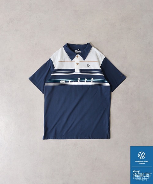 Volkswagen ポロシャツ 半袖 ネイビー/ブルー PEANUTS ポロシャツ PEANUTS×VOLKSWAGEN 半袖ポロシャツ メンズ