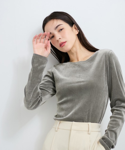 tシャツ ネック付きフロッキープルオーバー レディース