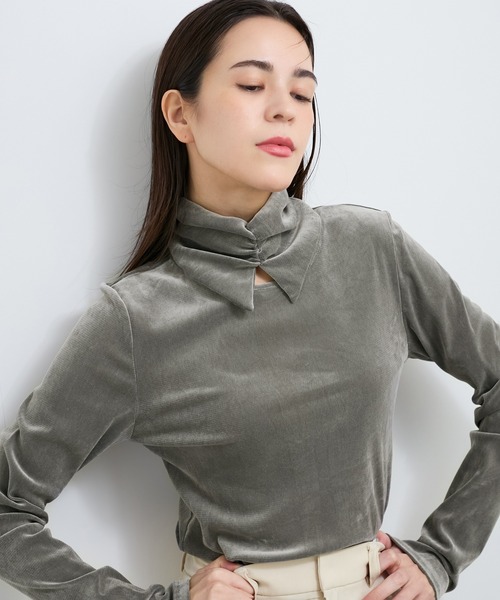 tシャツ ネック付きフロッキープルオーバー レディース LE CERCLE par rope' tシャツ ネック付きフロッキープルオーバー