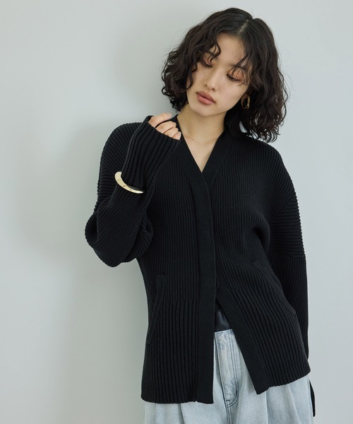 ADAM ET ROPE' FEMME - 【洗える】フォルムリブカーディガン ADAM ET ROPE' カーディガン 「洗える」フォルムリブ