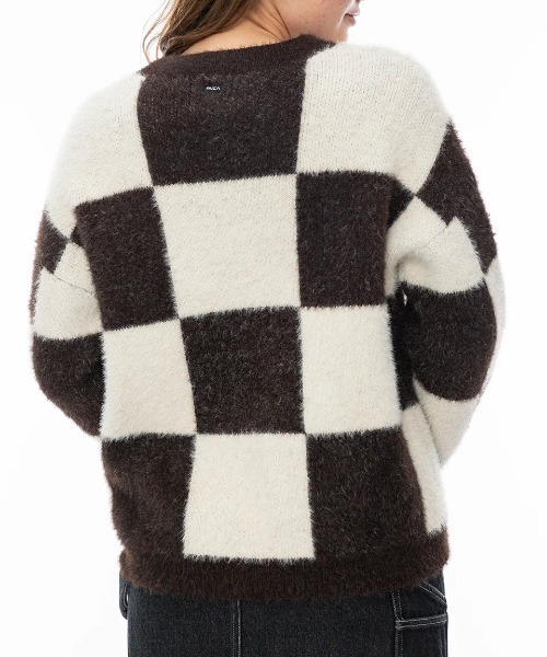 カーディガン RVCA レディース HERE WE ARE CARDIGAN セーター/ルーカ大判チェッカー柄ロゴカーディガン レディース RVCA カーディガン レディース HERE WE ARE CARDIGAN セーター