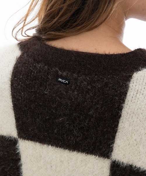 カーディガン RVCA レディース HERE WE ARE CARDIGAN セーター/ルーカ大判チェッカー柄ロゴカーディガン レディース RVCA カーディガン レディース HERE WE ARE CARDIGAN セーター
