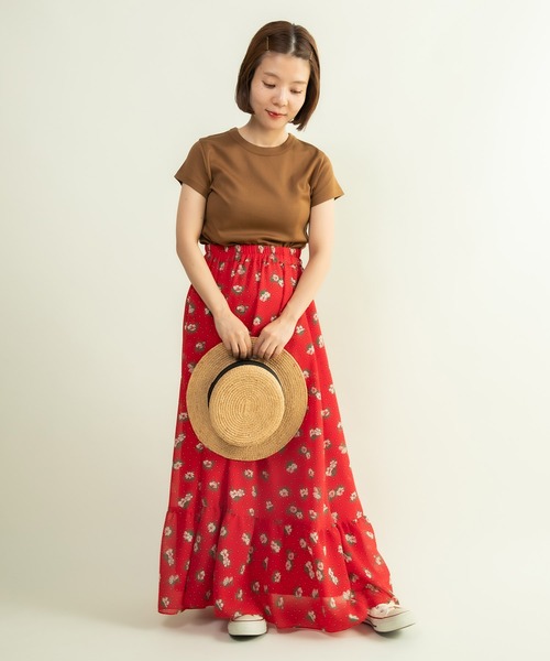 Dot＆Stripes CHILD WOMAN スカート ラインフラワープリント 裾