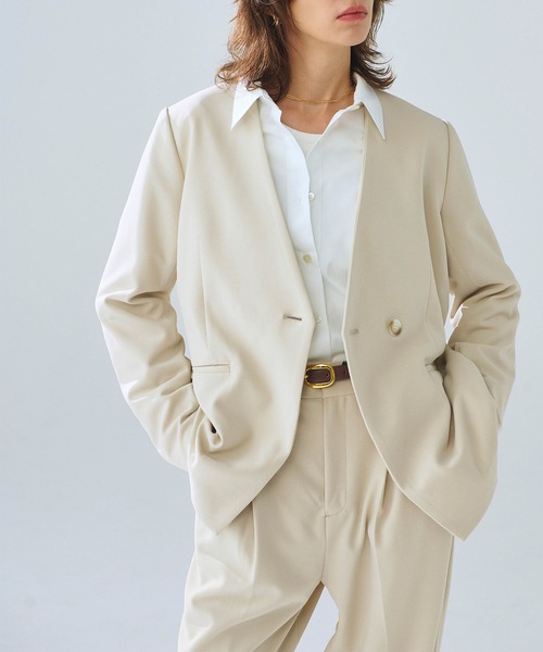 ジャケット ノーカラージャケット ジョーゼットジャージーノーカラー