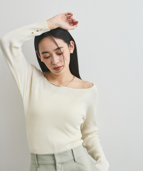 新品 タグ付✨❤️Vis❤️ワイドスクエアネックニット フリー ホワイト VIS ニット セーター ワイドスクエアネックニット レディース