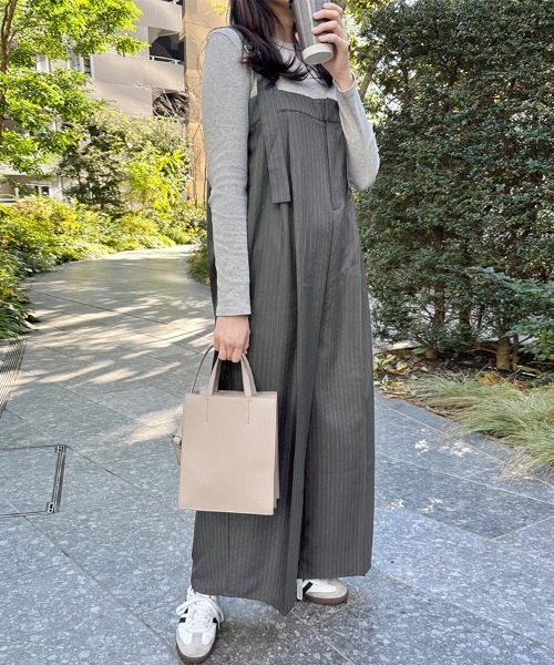 ストライプサロペット　ウエスト調整可能 ストライプサロペットウエスト調整可能