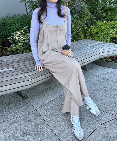 サロペット オーバーオール ストライプ柄ワイドパンツサロペット