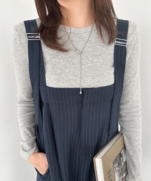 サロペット オーバーオール ストライプ柄ワイドパンツサロペット