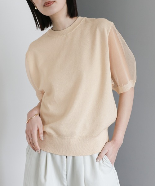 select MOCA Et ニット セーター 「Et」Sheer Sleeve Knit Tops