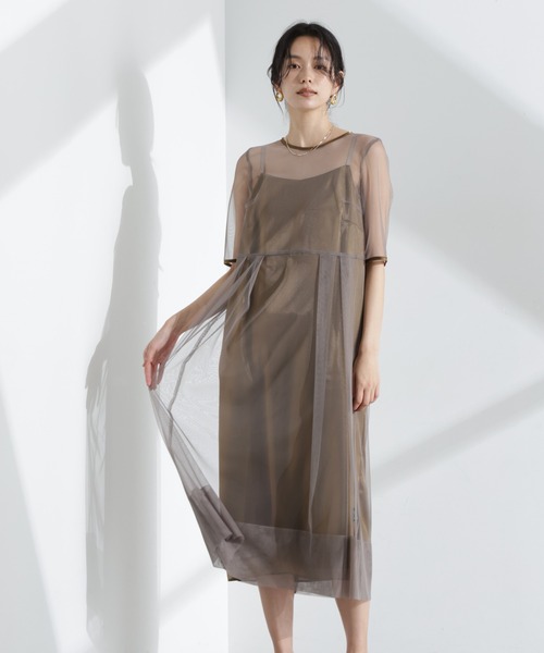 【タグ付】kaen ベージュワンピース kaene（カエン） ワンピース kaene/シャンブレーキャミドッキング