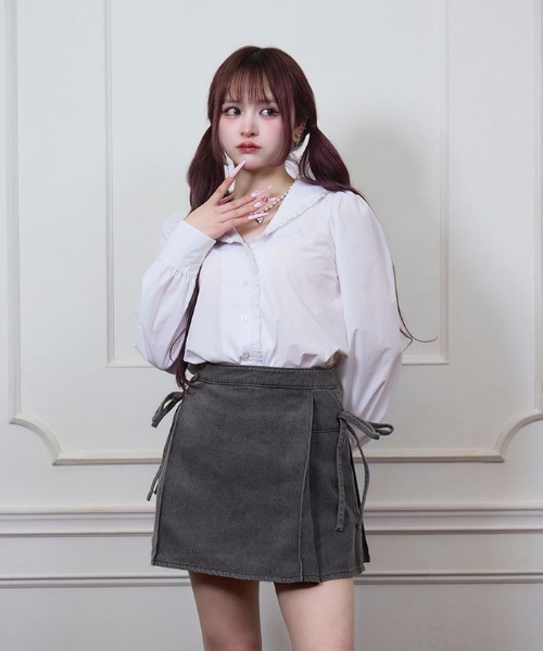 ビンテージ　ジャンティーク購入　80s　DAVID HAYES　フリルブラウス big collar frill half blouse / black | wee9s | ウィークス