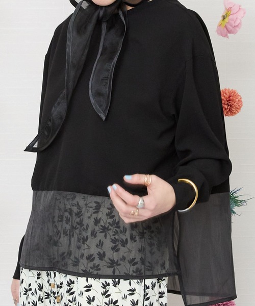 tシャツ 「JETSET SOLO PLUS」2WAYジョーゼットオーガンジーコンビカットソー レディース JETSET SOLO PLUS tシャツ 「JETSET PLUS」2WAYジョーゼット