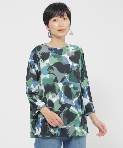 tシャツ 「接触冷感」「UV対策」「ウォッシャブル」ペイントドットプルオーバーカットソー レディース
