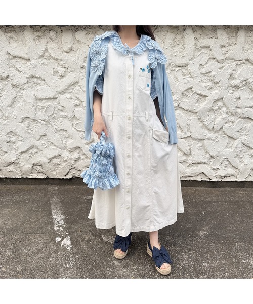 美品◆PINK HOUSE◆デニム シャツワンピース コート 織ネーム　495S ネームワッペン使いデニムワンピース（ワンピース）｜PINK HOUSE