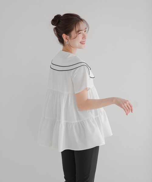 Fit more ブラウス シャツ ペタルカラーティアードブラウス