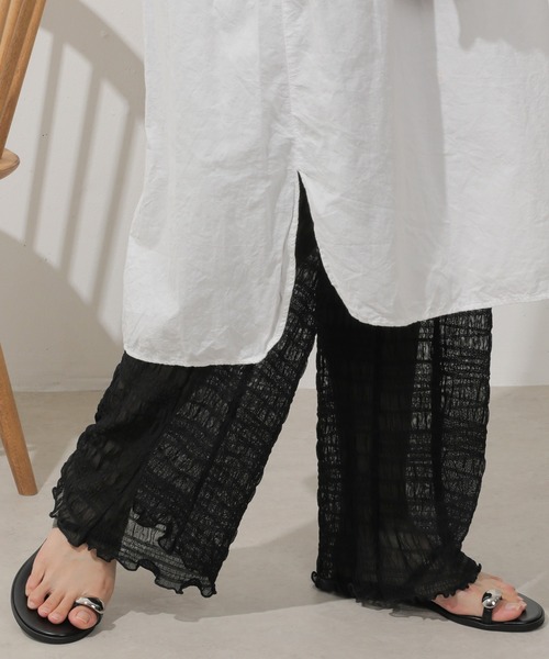 レギンス スパッツ シアー プリーツ レイヤード パンツ レディース