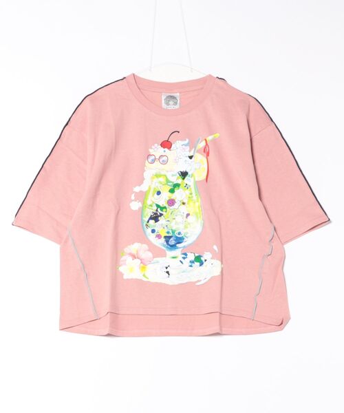 ScoLar tシャツ 152674：配色メロウステッチ クリームソーダ柄T