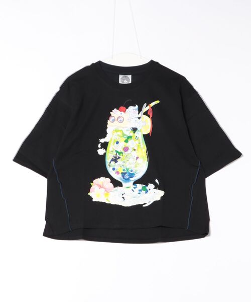 【SALE 10%OFF】 Scolar スカラー 配色 メロウ ステッチ クリームソーダ柄 Tシャツ 夏 レディース 五分袖 おしゃれ ScoLar tシャツ 152674：配色メロウステッチ クリームソーダ柄T