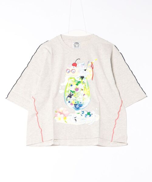 ScoLar tシャツ 152674：配色メロウステッチ クリームソーダ柄T