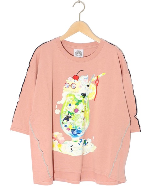 ScoLar tシャツ 152674：配色メロウステッチ クリームソーダ柄T