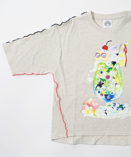 ScoLar tシャツ 152674：配色メロウステッチ クリームソーダ柄T