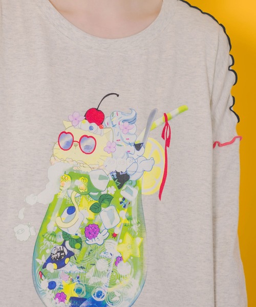 【SALE 10%OFF】 Scolar スカラー 配色 メロウ ステッチ クリームソーダ柄 Tシャツ 夏 レディース 五分袖 おしゃれ ScoLar Tシャツ SALE スカラー 152674 配色メロウステッチ
