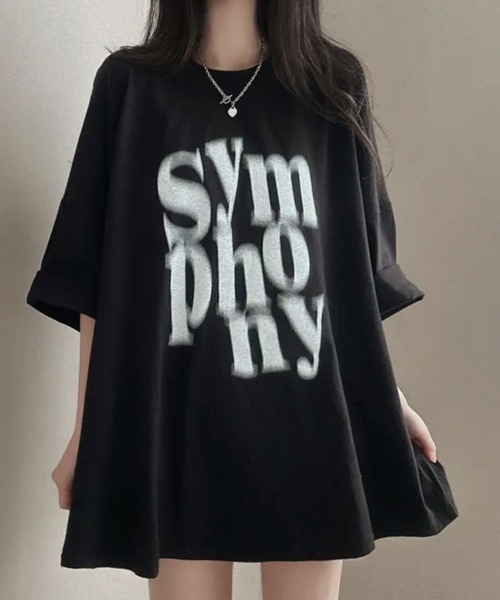 NANAHACHI tシャツ ぼやけ文字プリント ボクシー 半袖Tシャツ