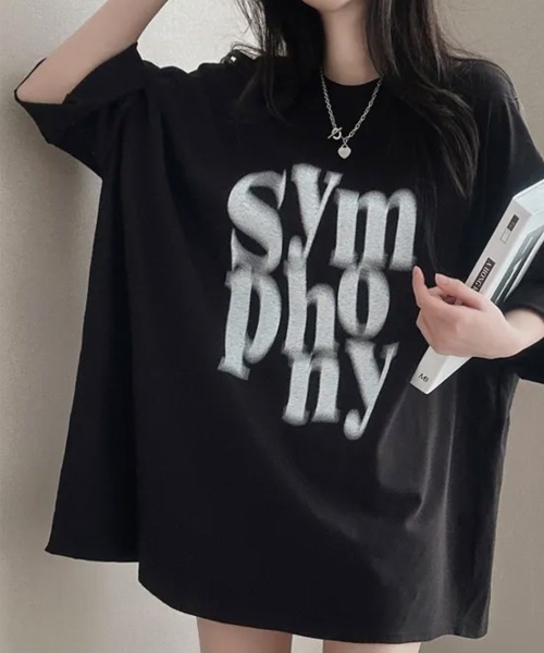 NANAHACHI tシャツ ぼやけ文字プリント ボクシー 半袖Tシャツ