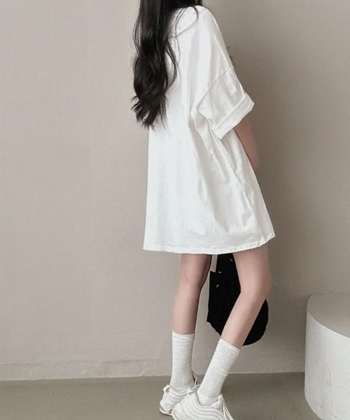 NANAHACHI tシャツ ぼやけ文字プリント ボクシー 半袖Tシャツ