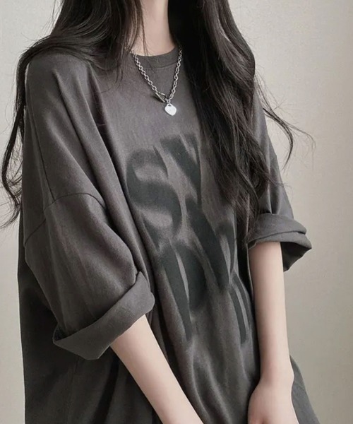 NANAHACHI tシャツ ぼやけ文字プリント ボクシー 半袖Tシャツ