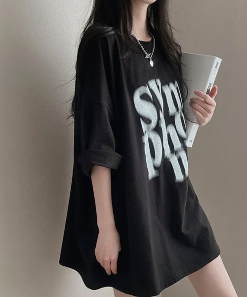 NANAHACHI tシャツ ぼやけ文字プリント ボクシー 半袖Tシャツ