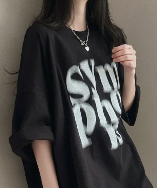 NANAHACHI tシャツ ぼやけ文字プリント ボクシー 半袖Tシャツ