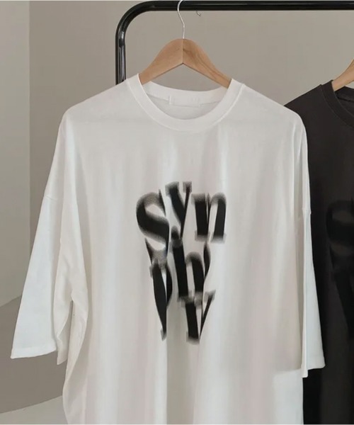 NANAHACHI tシャツ ぼやけ文字プリント ボクシー 半袖Tシャツ