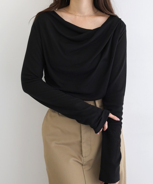 andme（アンドミー） tシャツ ドレープネックオフショルダーシアー