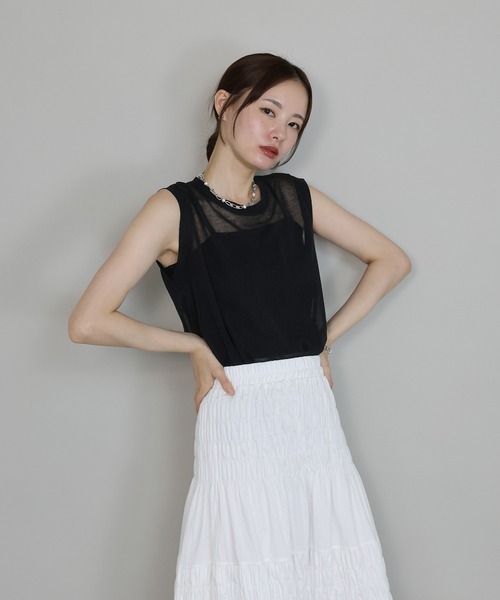 ギャザー入り 黒 タンクトップ ギャザー入りノースリーブトップス - ブラック | ZARA Japan / 日本